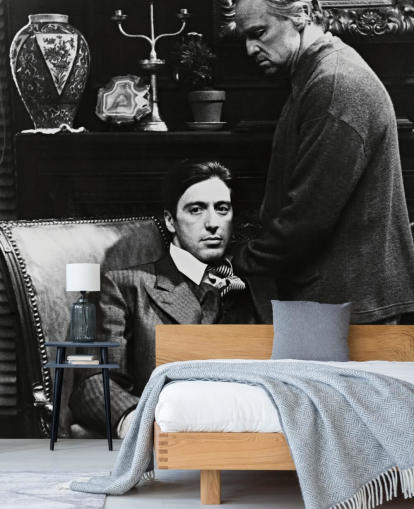 mustavalkoinen kummisetä taustakuvamaalaus nimeltä Al Pacino & Marlon Brando (Kummisetä) makuuhuoneisiin ja toimistoihin