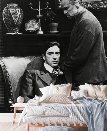 mustavalkoinen kummisetä taustakuvamaalaus nimeltä Al Pacino & Marlon Brando (Kummisetä) makuuhuoneisiin ja toimistoihin mustavalkoinen kummisetä taustakuvamaalaus nimeltä Al Pacino & Marlon Brando (Kummisetä) makuuhuoneisiin ja toimistoihin