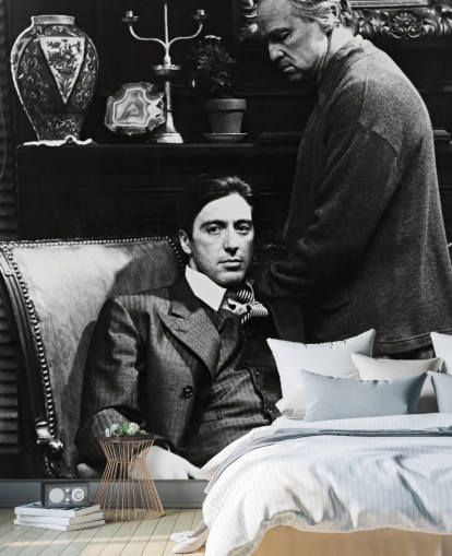 mustavalkoinen kummisetä taustakuvamaalaus nimeltä Al Pacino & Marlon Brando (Kummisetä) makuuhuoneisiin ja toimistoihin