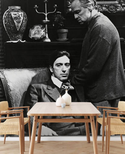 Schwarz-Weiß-Tapeten-Wandbild „Der Pate“ mit dem Titel Al Pacino & Marlon Brando (Der Pate) für Schlafzimmer und Büros