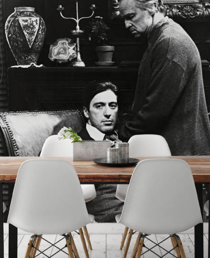 Schwarz-Weiß-Tapeten-Wandbild „Der Pate“ mit dem Titel Al Pacino & Marlon Brando (Der Pate) für Schlafzimmer und Büros