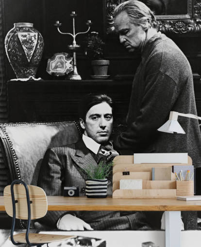 Schwarz-Weiß-Tapeten-Wandbild „Der Pate“ mit dem Titel Al Pacino & Marlon Brando (Der Pate) für Schlafzimmer und Büros