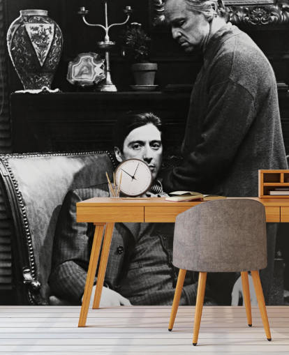 zwart-wit the godfather muurschildering genaamd Al Pacino & Marlon Brando (The Godfather) voor slaapkamers en kantoren