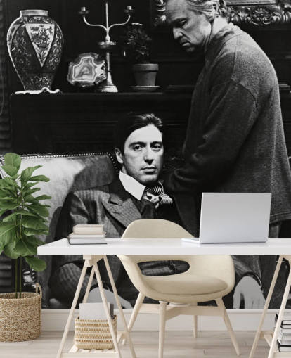 papier peint mural en noir et blanc The Godfather intitulé Al Pacino & Marlon Brando (Le Parrain) pour les chambres et les bureaux