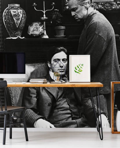 svart-hvitt gudfaren tapetmaleri kalt Al Pacino & Marlon Brando (Gudfaren) for soverom og kontorer svart-hvitt gudfaren tapetmaleri kalt Al Pacino & Marlon Brando (Gudfaren) for soverom og kontorer