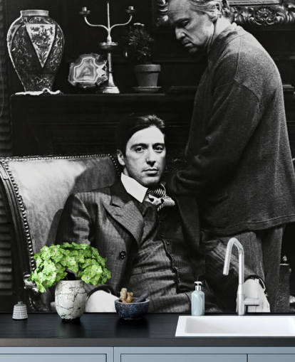 svart-hvitt gudfaren tapetmaleri kalt Al Pacino & Marlon Brando (Gudfaren) for soverom og kontorer