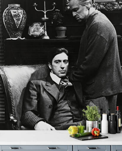 svartvitt gudfadern tapetväggmålning som heter Al Pacino & Marlon Brando (Gudfadern) för sovrum och kontor
