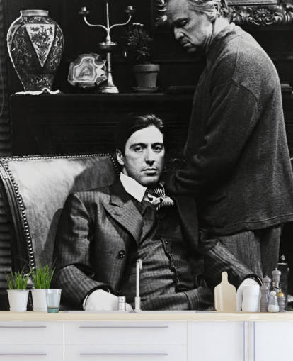 mural de papel de parede preto e branco do padrinho chamado Al Pacino & Marlon Brando (O Poderoso Chefão) para quartos e escritórios mural de papel de parede preto e branco do padrinho chamado Al Pacino & Marlon Brando (O Poderoso Chefão) para quartos e escritórios
