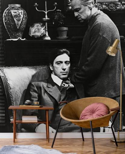 svart-hvitt gudfaren tapetmaleri kalt Al Pacino & Marlon Brando (Gudfaren) for soverom og kontorer
