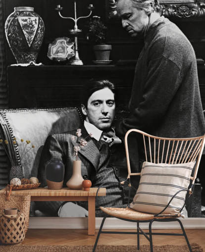 Schwarz-Weiß-Tapeten-Wandbild „Der Pate“ mit dem Titel Al Pacino & Marlon Brando (Der Pate) für Schlafzimmer und Büros