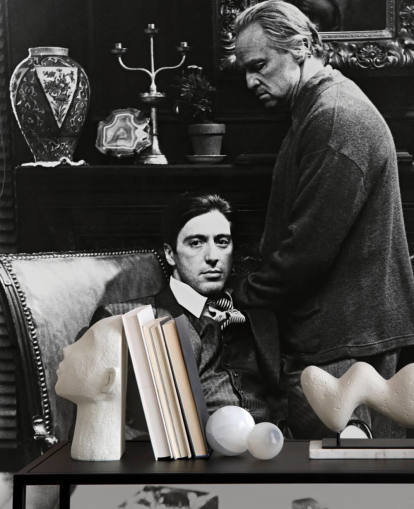 svart-hvitt gudfaren tapetmaleri kalt Al Pacino & Marlon Brando (Gudfaren) for soverom og kontorer