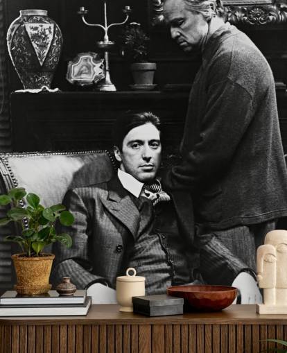 sort/hvid gudfaderen tapetmaleri kaldet Al Pacino & Marlon Brando (Gudfaderen) til soveværelser og kontorer sort/hvid gudfaderen tapetmaleri kaldet Al Pacino & Marlon Brando (Gudfaderen) til soveværelser og kontorer