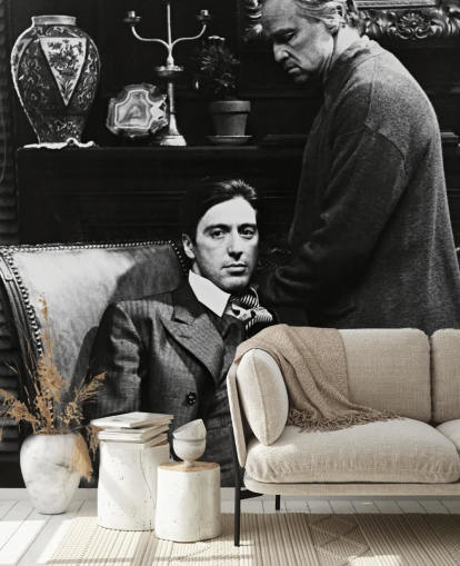 Schwarz-Weiß-Tapeten-Wandbild „Der Pate“ mit dem Titel Al Pacino & Marlon Brando (Der Pate) für Schlafzimmer und Büros