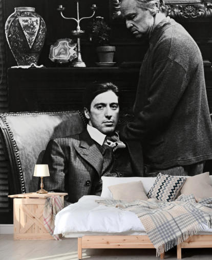 papier peint mural en noir et blanc The Godfather intitulé Al Pacino & Marlon Brando (Le Parrain) pour les chambres et les bureaux