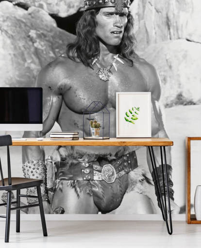 black and white conan the destroyer wallpaper mural called Arnold Schwarzenegger (Conan the Destroyer)