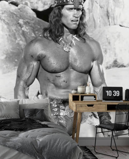 schwarz-weißes Tapeten-Wandbild Conan the Destroyer namens Arnold Schwarzenegger (Conan the Destroyer)