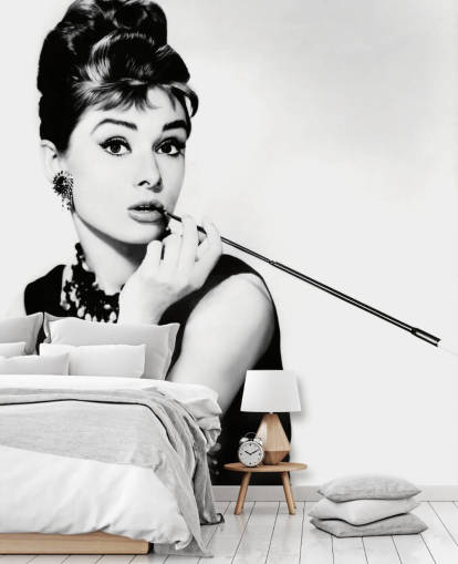 black and white audrey hepburn wallpaper mural called Audrey Hepburn (Breakfast at Tiffany's) II for bedrooms, kitchens and offices