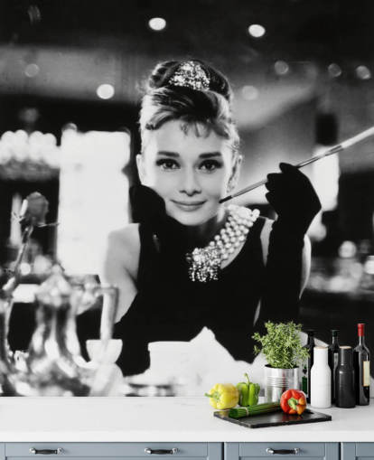 black and white movie wallpaper mural called Audrey Hepburn (Breakfast at Tiffany's) III for bedrooms, living rooms and home offices