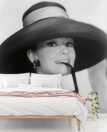 mustavalkoinen aamiainen tiffanysin taustakuvamaalauksessa nimeltä Audrey Hepburn (Breakfast at Tiffany's) makuuhuoneisiin, yrityksiin ja toimistoihin