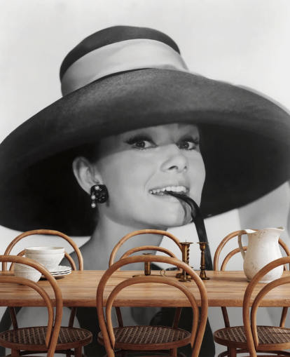 mural de papel pintado en blanco y negro llamado Audrey Hepburn (Desayuno en Tiffany's) para dormitorios, negocios y oficinas mural de papel pintado en blanco y negro llamado Audrey Hepburn (Desayuno en Tiffany's) para dormitorios, negocios y oficinas