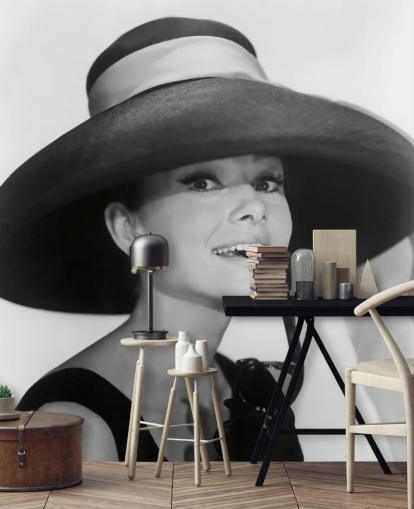 sort/hvid morgenmad på tiffanys tapetmaleri kaldet Audrey Hepburn (Breakfast at Tiffany's) til soveværelser, virksomheder og kontorer sort/hvid morgenmad på tiffanys tapetmaleri kaldet Audrey Hepburn (Breakfast at Tiffany's) til soveværelser, virksomheder og kontorer