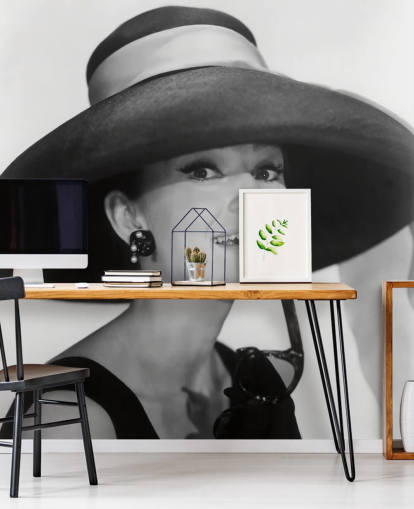 black and white breakfast at tiffanys wallpaper mural called Audrey Hepburn (Breakfast at Tiffany's) for bedrooms, businesses and offices