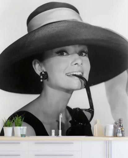 black and white breakfast at tiffanys wallpaper mural called Audrey Hepburn (Breakfast at Tiffany's) for bedrooms, businesses and offices