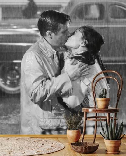 svartvit frukost på Tiffanys väggmålning som heter Audrey Hepburn & George Peppard (Frukost på Tiffany's) svartvit frukost på Tiffanys väggmålning som heter Audrey Hepburn & George Peppard (Frukost på Tiffany's)