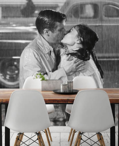 Schwarz-Weiß-Wandbild „Frühstück bei Tiffany“ mit dem Titel Audrey Hepburn & George Peppard (Frühstück bei Tiffany's) 