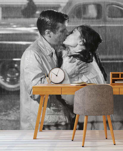 svart-hvitt frokost på Tiffany's veggmaleri kalt Audrey Hepburn & George Peppard (Frokost på Tiffany's) 