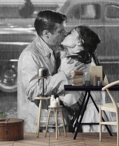 black and white breakfast at tiffany's wall mural called Audrey Hepburn & George Peppard (Breakfast at Tiffany's) 