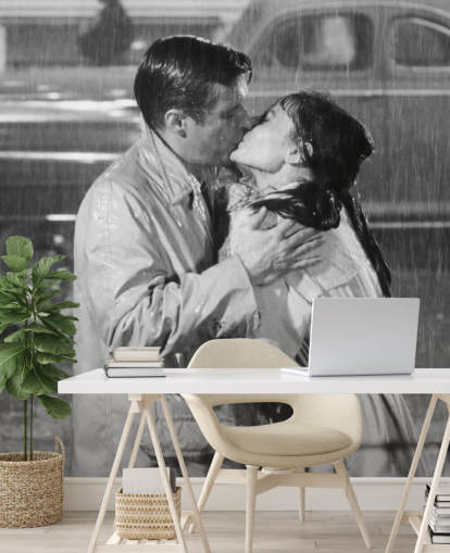 fresque murale en noir et blanc « Breakfast at Tiffany's » intitulée Audrey Hepburn & George Peppard (Breakfast at Tiffany's) 