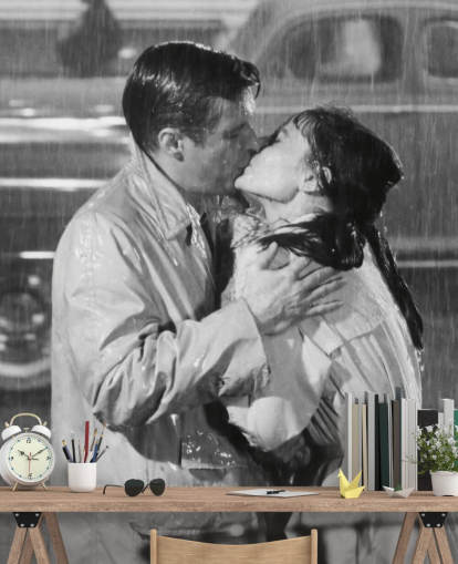 Schwarz-Weiß-Wandbild „Frühstück bei Tiffany“ mit dem Titel Audrey Hepburn & George Peppard (Frühstück bei Tiffany's) 