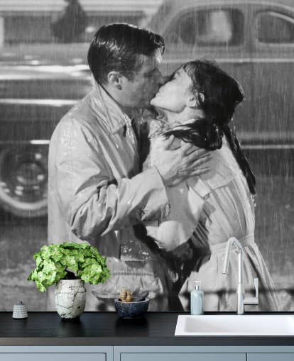 café da manhã em preto e branco no mural de parede da Tiffany's chamado Audrey Hepburn e George Peppard (Café da manhã na Tiffany's) café da manhã em preto e branco no mural de parede da Tiffany's chamado Audrey Hepburn e George Peppard (Café da manhã na Tiffany's)