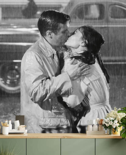 black and white breakfast at tiffany's wall mural called Audrey Hepburn & George Peppard (Breakfast at Tiffany's) 