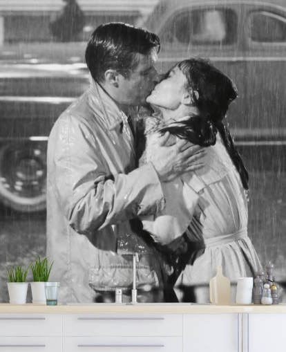 Schwarz-Weiß-Wandbild „Frühstück bei Tiffany“ mit dem Titel Audrey Hepburn & George Peppard (Frühstück bei Tiffany's) 