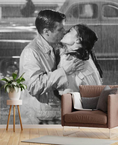 mustavalkoinen aamiainen Tiffanyn seinämaalauksessa nimeltä Audrey Hepburn & George Peppard (aamiainen Tiffany's) 