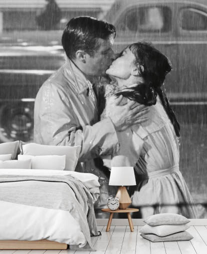 black and white breakfast at tiffany's wall mural called Audrey Hepburn & George Peppard (Breakfast at Tiffany's) 