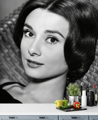 black and white love in the afternoon wallpaper mural called Audrey Hepburn (Love in the Afternoon)