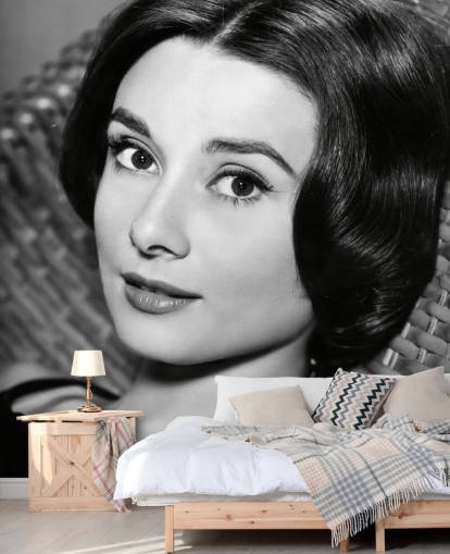 black and white love in the afternoon wallpaper mural called Audrey Hepburn (Love in the Afternoon)