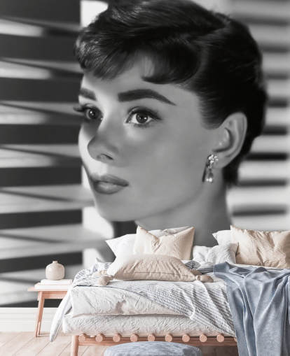 mural de parede de audrey hepburn preto e branco chamado Audrey Hepburn (Sabrina) II