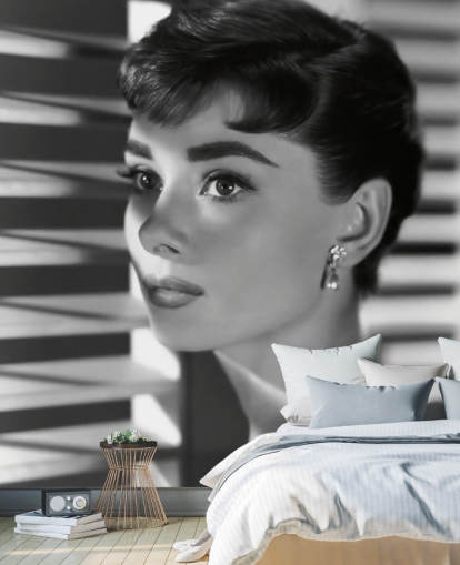 mural de parede de audrey hepburn preto e branco chamado Audrey Hepburn (Sabrina) II mural de parede de audrey hepburn preto e branco chamado Audrey Hepburn (Sabrina) II