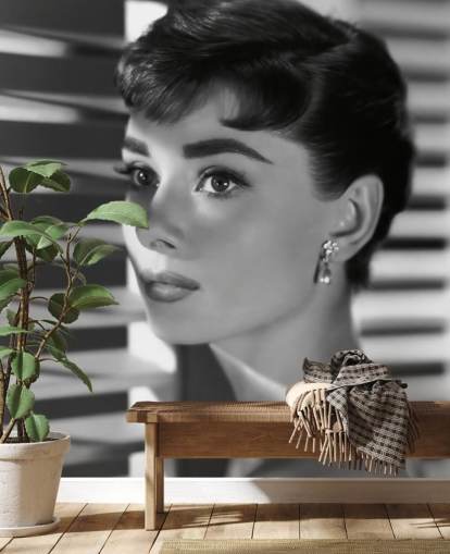 black and white audrey hepburn wall mural called Audrey Hepburn (Sabrina) II
