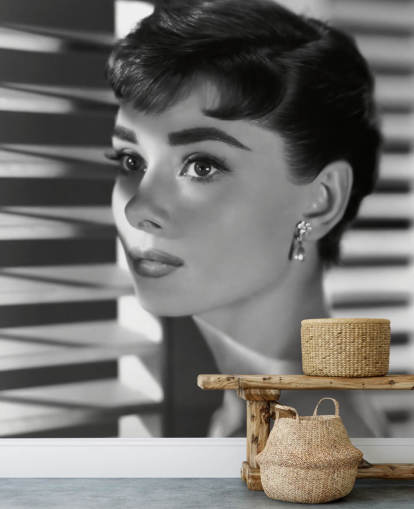 sort/hvid audrey hepburn vægmaleri kaldet Audrey Hepburn (Sabrina) II