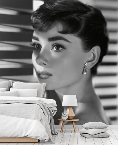 sort/hvid audrey hepburn vægmaleri kaldet Audrey Hepburn (Sabrina) II