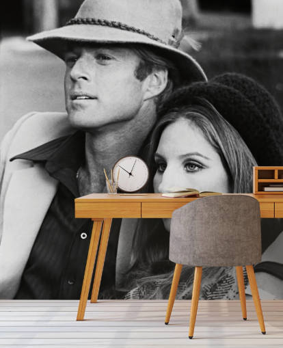 zwart-wit filmbehang met de naam Barbra Streisand & Robert Redford (The Way We Were)