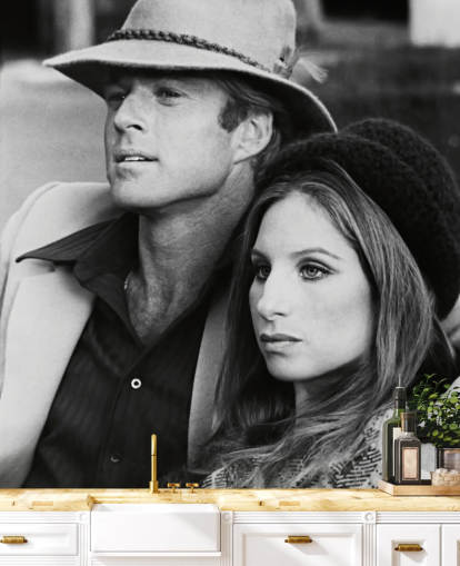 black and white movie wallpaper mural called Barbra Streisand & Robert Redford (The Way We Were)
