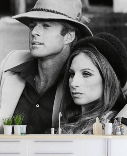 black and white movie wallpaper mural called Barbra Streisand & Robert Redford (The Way We Were)