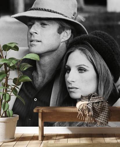 zwart-wit filmbehang met de naam Barbra Streisand & Robert Redford (The Way We Were)