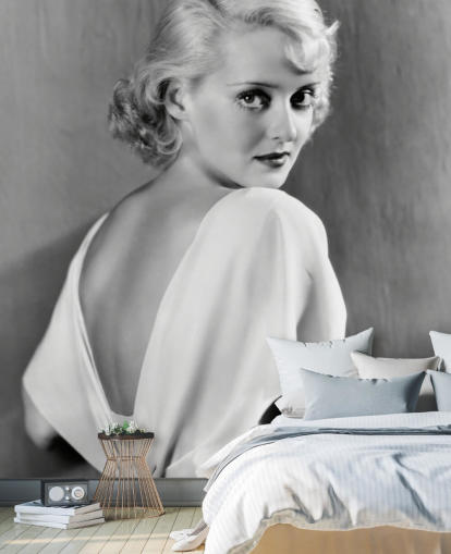 sort/hvid film tapet vægmaleri kaldet Bette Davis til soveværelser, hjemmekontorer og mere